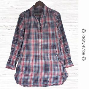 TOAD&CO Women’s Size S Mini Dress Tunic Plaid Cotton Long Sleeve Pockets Organic